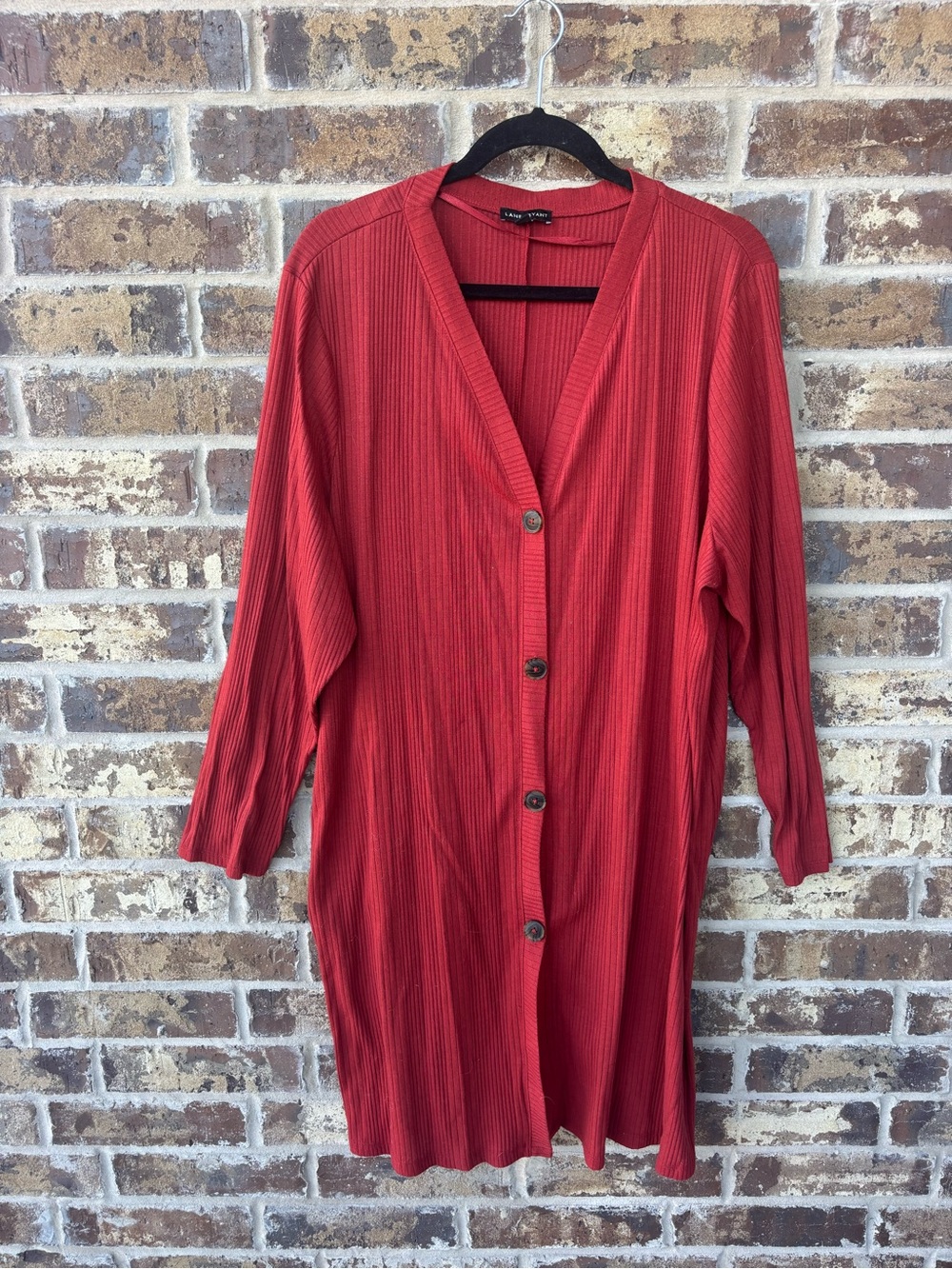 Lane Bryant Long Sleeve Burnt Orange Button-Front Ribbed Sweater